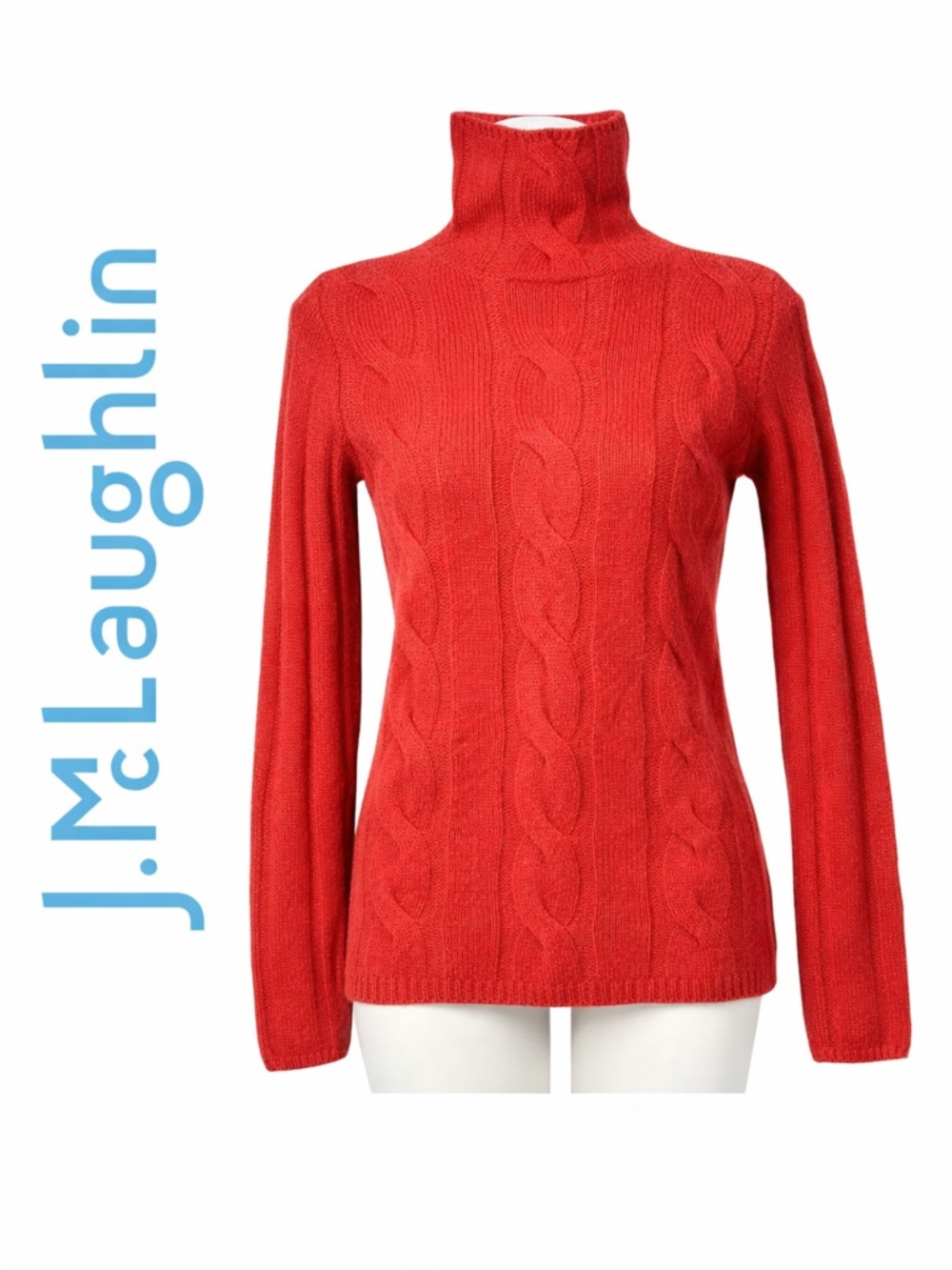 J McLaughlin Romy Mock Neck Cable Knit Sweater Wool Cashmere Turtleneck